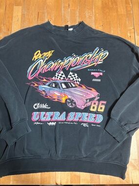 H&M Black Racing Championship Graphic Crewneck Sweatshirt